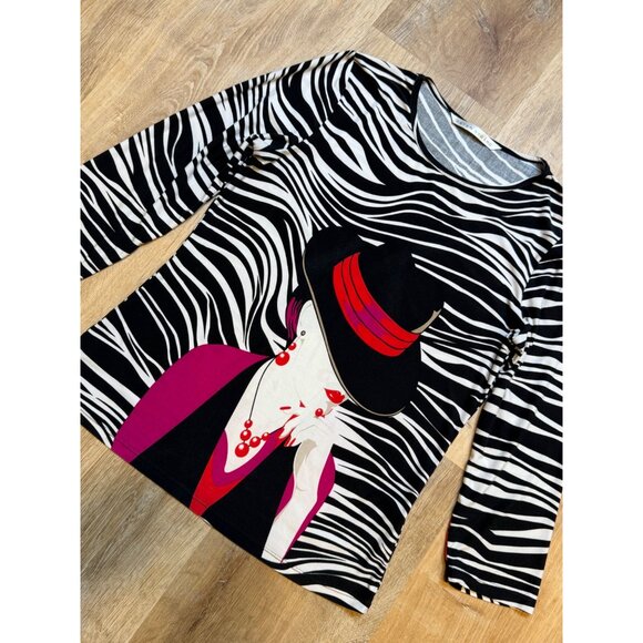 Y2K Peter Nygard Slinky Blouse Zebra Print Long Sleeve Top Lady Design S/M - Picture 3 of 8